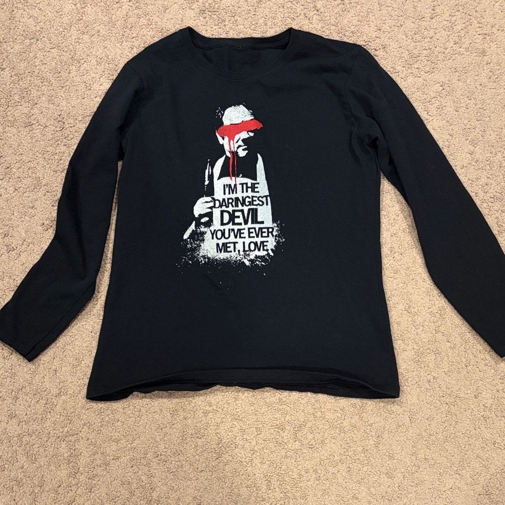 Crowley from Supernatural Black Graphic Long Sleeve Tee